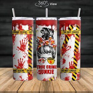 True Crime Junkie Tumbler 20oz | Crime Scene Inspired Stainless Steel Cup